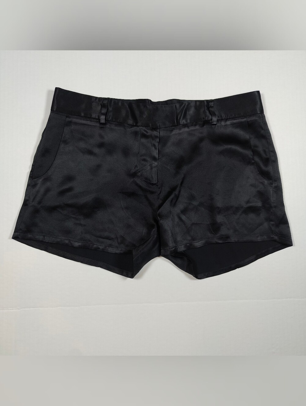 Amanda Uprichard Black 100% Silk Shorts Size L (34W) Made In USA